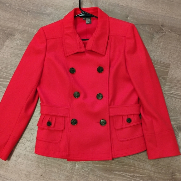 Per Se Red Wool Peacoat Jacket 8 Christmas Holiday Work Chic Classy Sophisticate - Picture 10 of 14